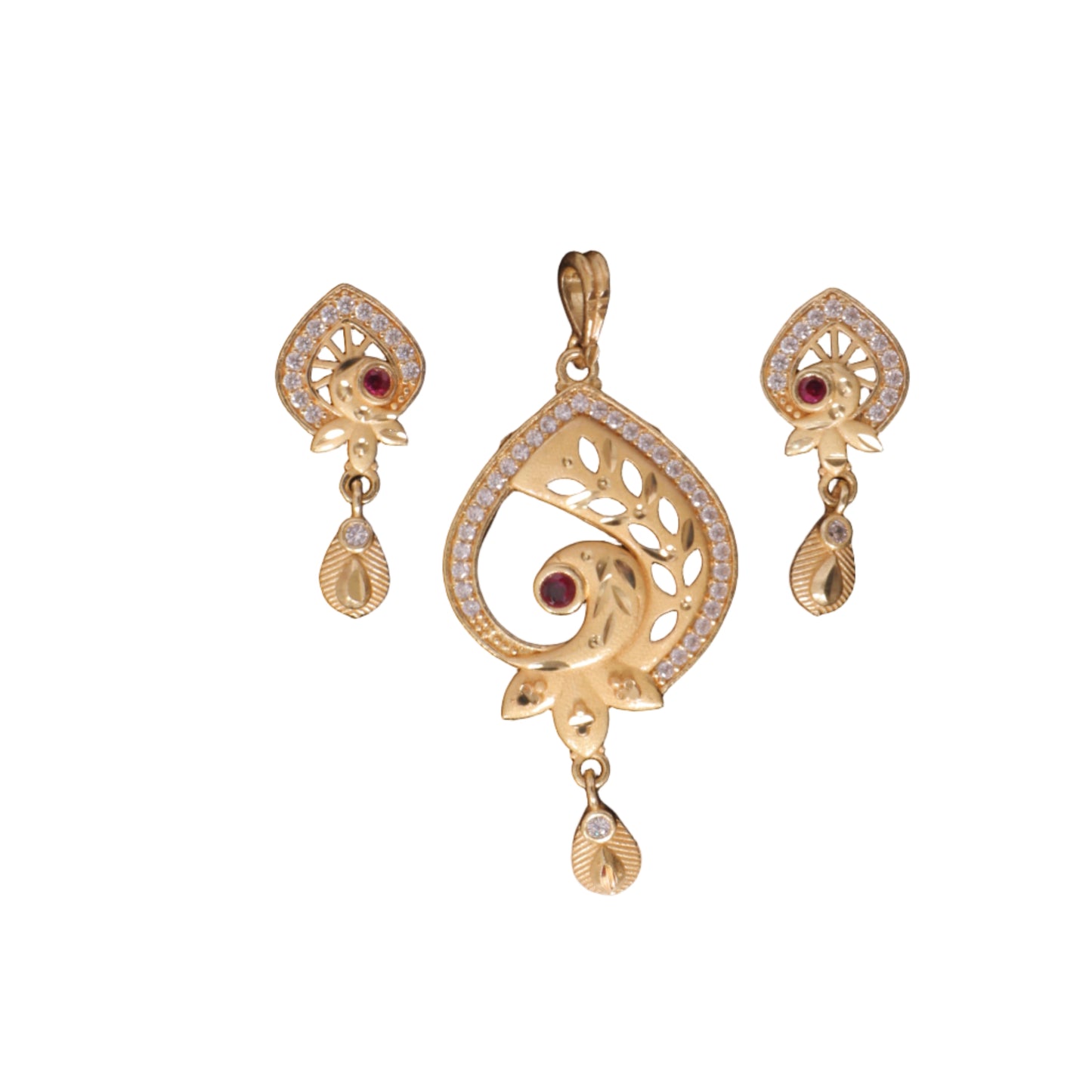 Regal Bloom Teardrop Pendant & Earring Set with Complimentary Chain