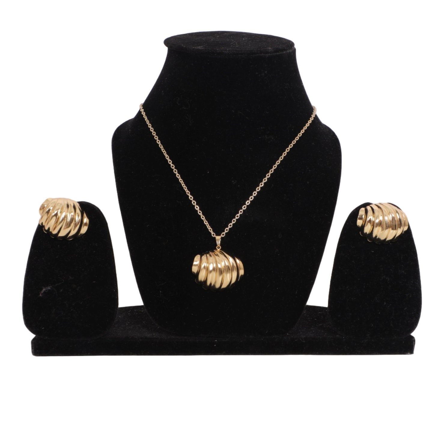 Golden Scallop Shell Brooch Pendant Set with Earrings