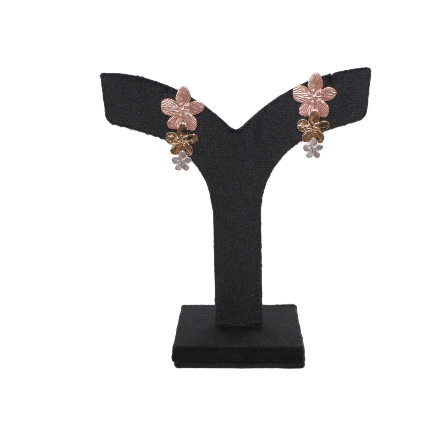 TrioBloom Metallic Flower Earrings