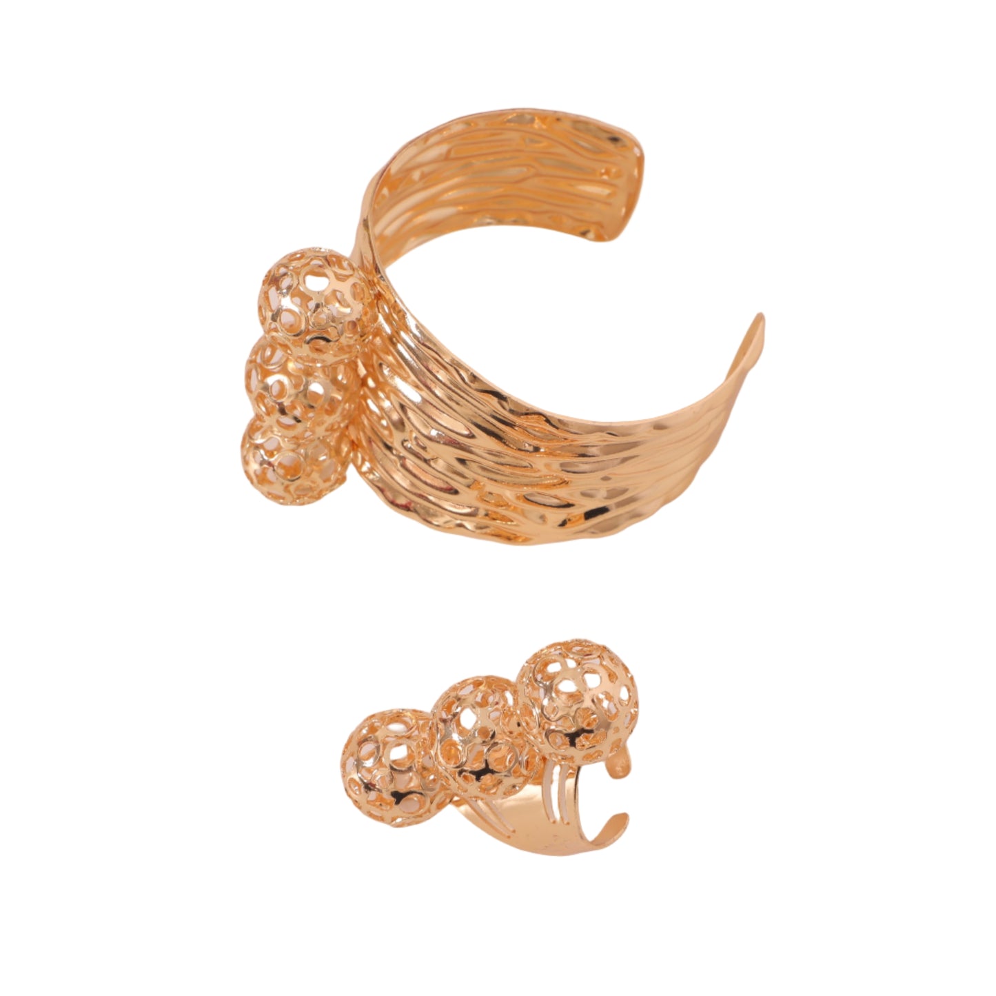 Solar Bloom Filigree Orb Cuff & Ring Set