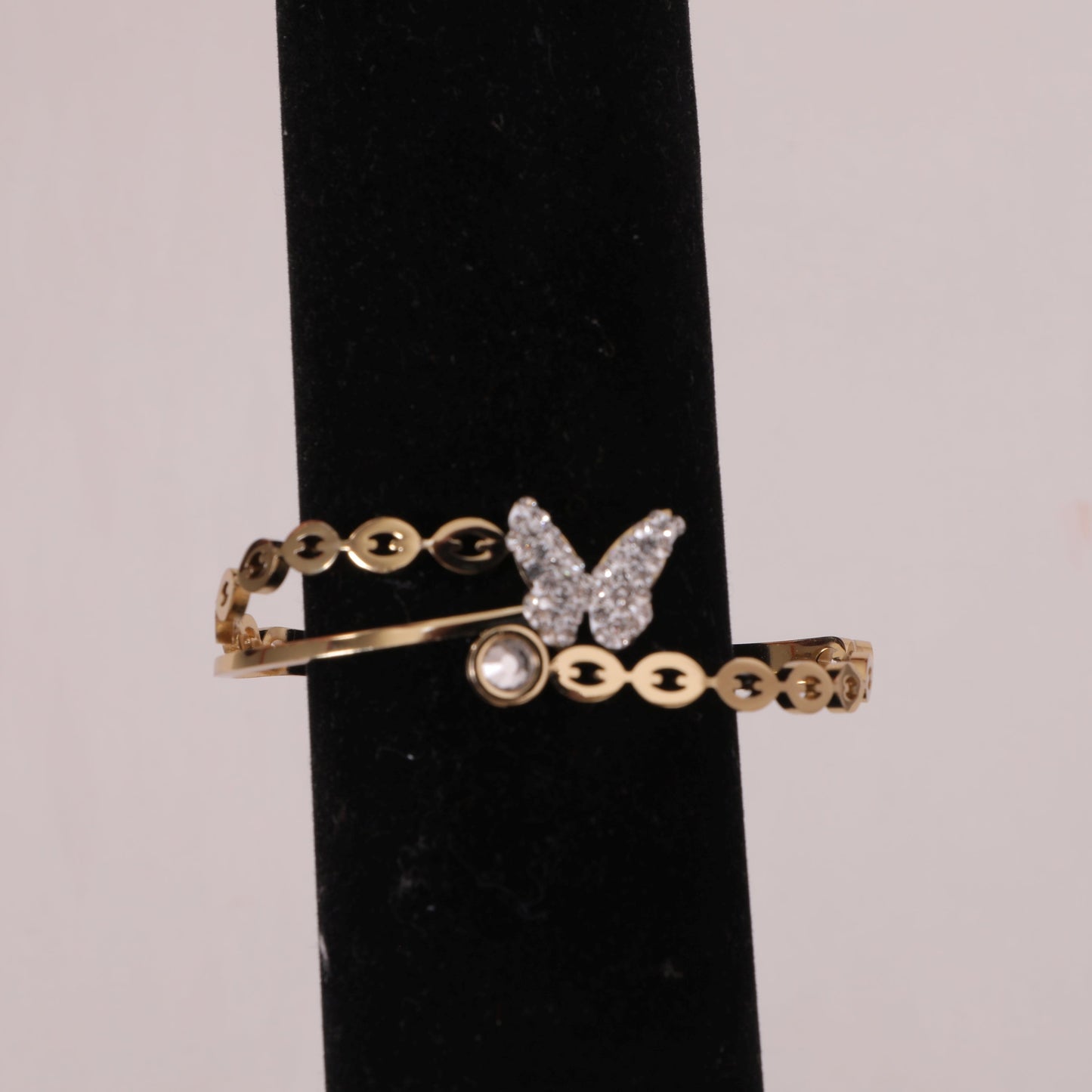 Anti-Tarnish Gold Bangle | Butterfly & American Diamond Design