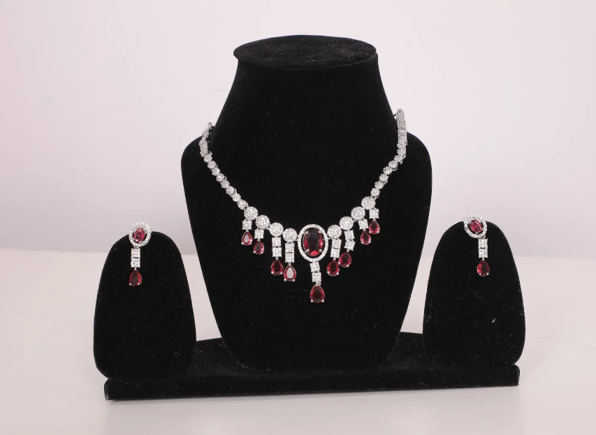 Crimson Royale Necklace Set with American Diamonds