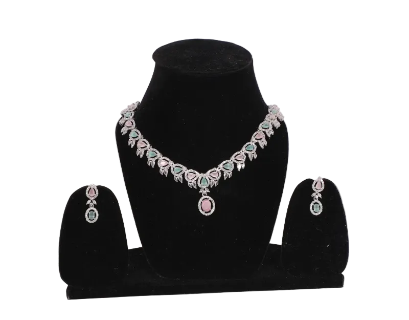 Rose Garden Necklace Set with American Diamonds