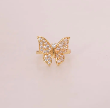 Gold Butterfly Ring with Dual-Cut Gemstone Wings – Elegant Statement Jewelry
