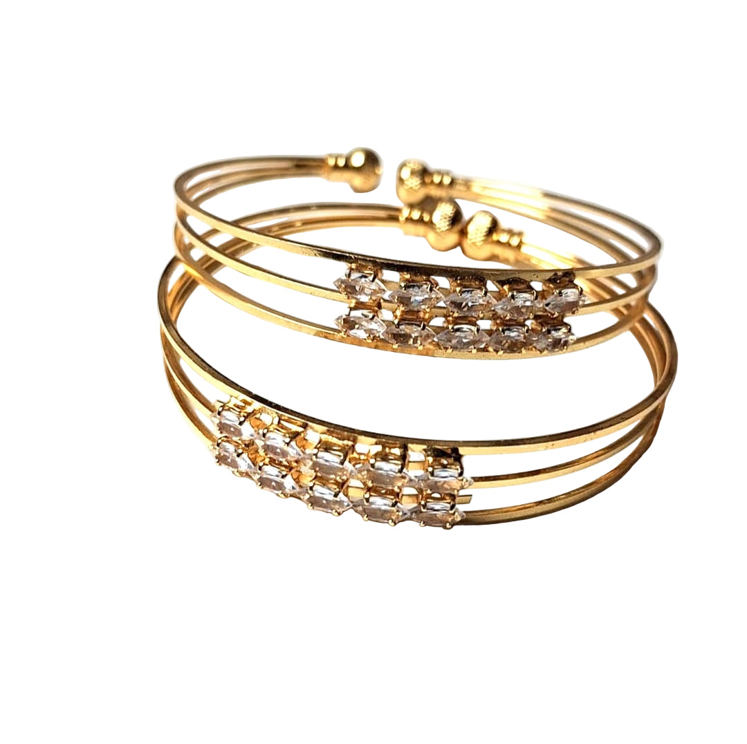 Gold Bangle Pair with Crystal Accents