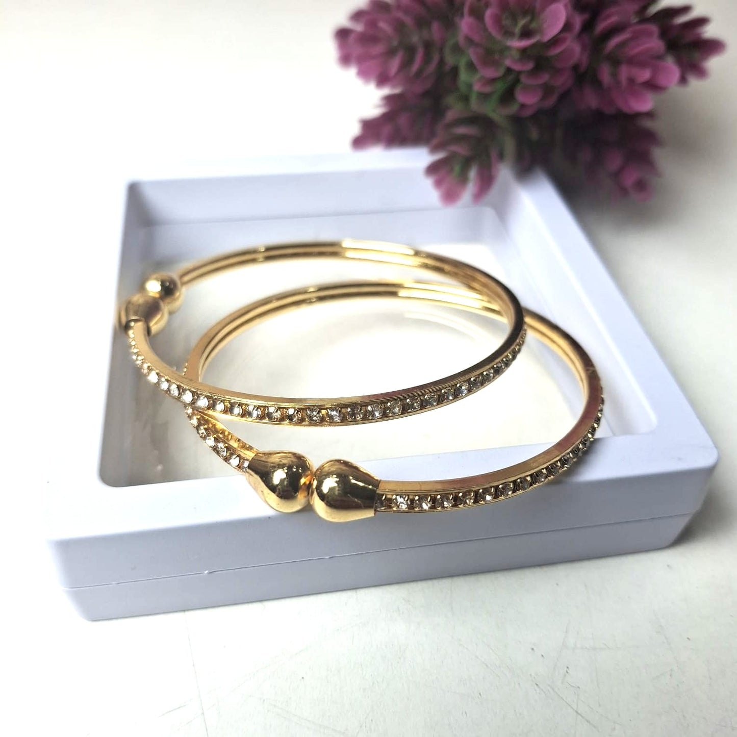 Gold & Sparkling Stone Twist Bangles Duo