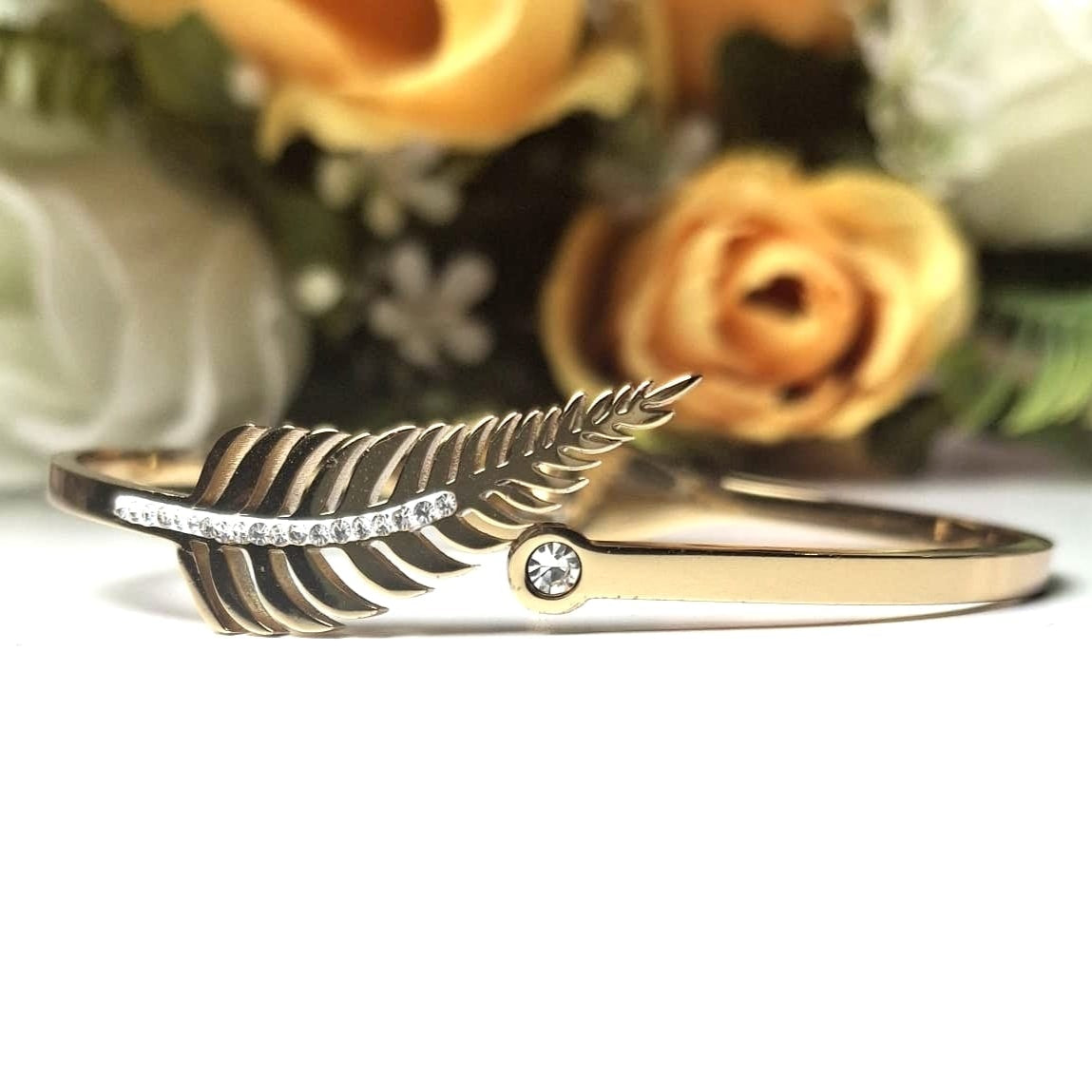 Gold Leaf Charm Anti-Tarnish Bangle | Stainless Steel | Daily Wear