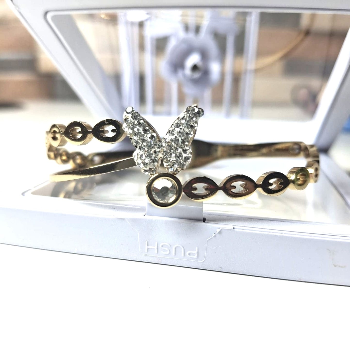 Anti-Tarnish Gold Bangle | Butterfly & American Diamond Design