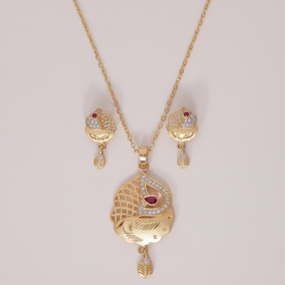 Red Stone Pendant & Earring Set with Complimentary Chain