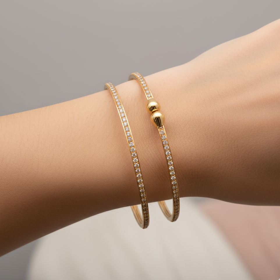 Gold & Sparkling Stone Twist Bangles Duo