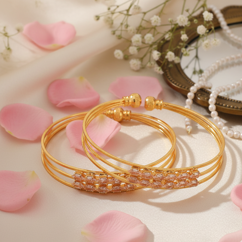 Gold Bangle Pair with Crystal Accents