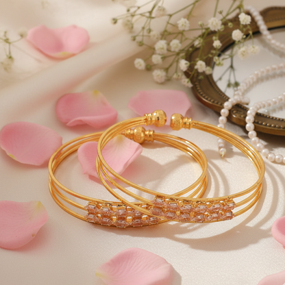 Gold Bangle Pair with Crystal Accents