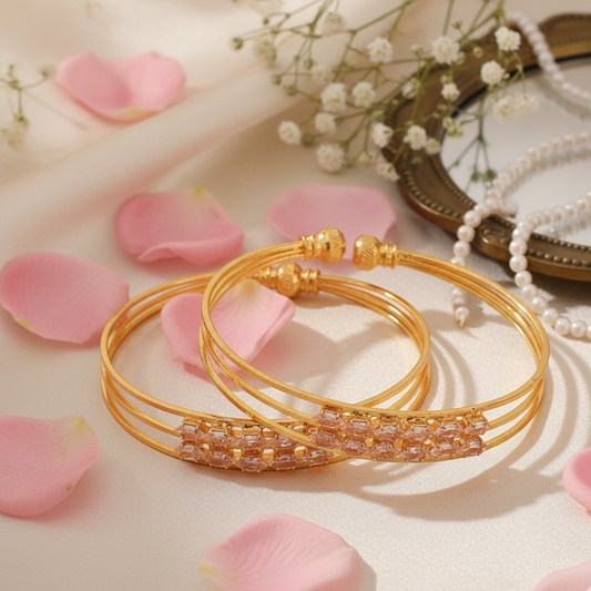 Gold Bangle Pair with Crystal Accents