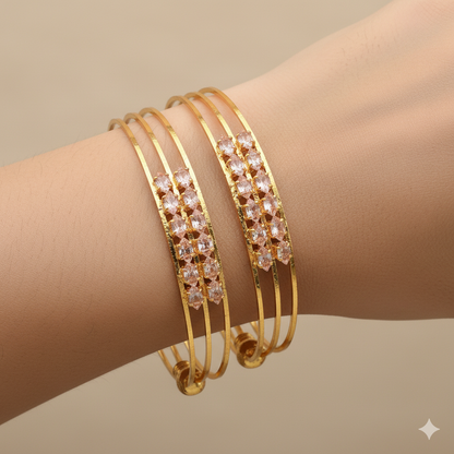 Gold Bangle Pair with Crystal Accents