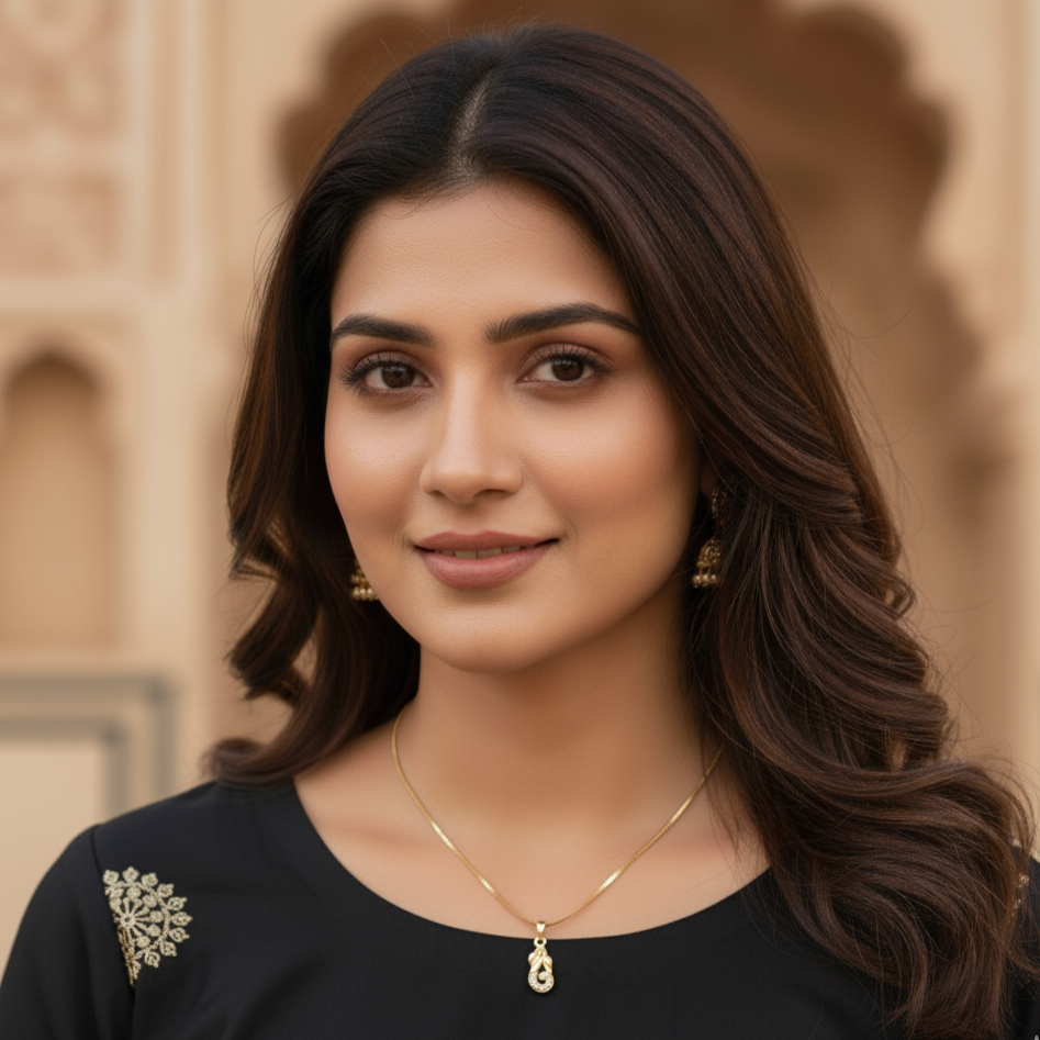 Leaf Swirl AD stone Pendant Chain