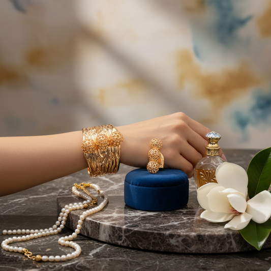 Solar Bloom Filigree Orb Cuff & Ring Set