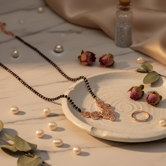 Radiant Gold-Toned Mangalsutra | Sparkling Diamond Pendant