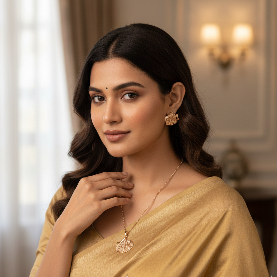 Tri-Tone Lattice Pendant Set with Earrings