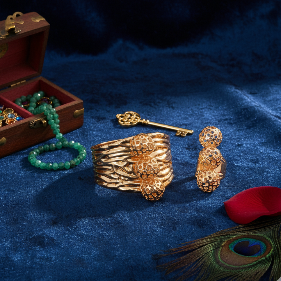 Solar Bloom Filigree Orb Cuff & Ring Set