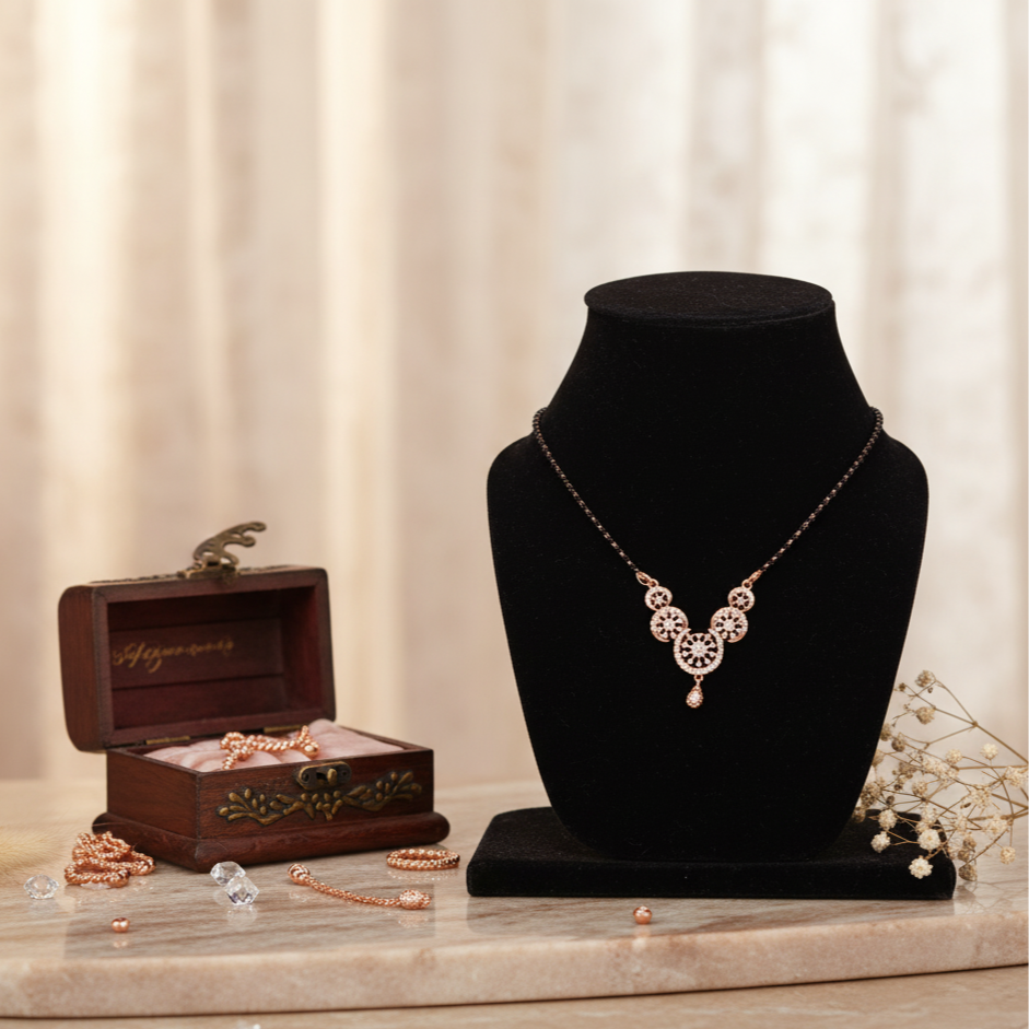 Radiant Gold-Toned Mangalsutra | Sparkling Diamond Pendant