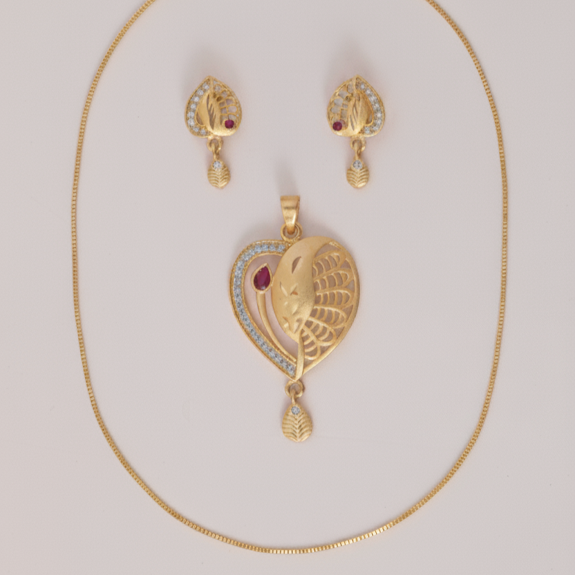 Red Teardrop Accents with Complimentary Chain Pendant Set Earrings