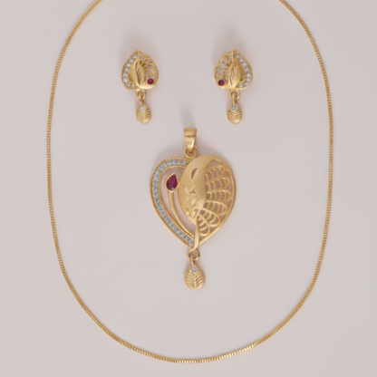 Red Teardrop Accents with Complimentary Chain Pendant Set Earrings