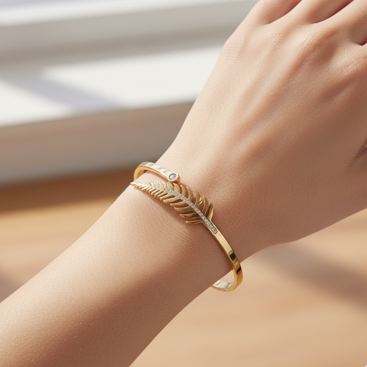 Gold Leaf Charm Anti-Tarnish Bangle | Stainless Steel | Daily Wear
