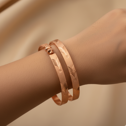 Pair of Golden Bangles with Engraved Design