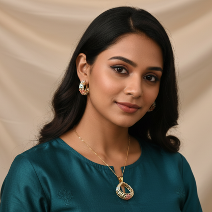 Tri-Tone Lattice Statement Set | Pendant and Earring Set