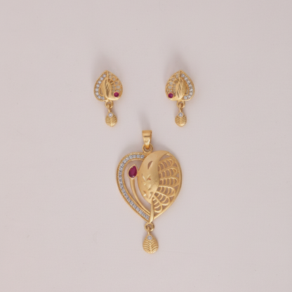 Red Teardrop Accents with Complimentary Chain Pendant Set Earrings