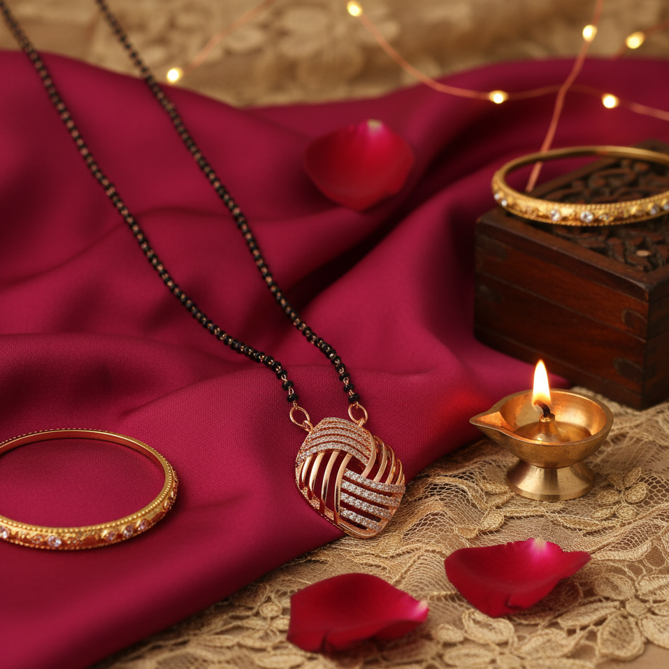 Contemporary Rose Gold Mangalsutra with Dazzling Knot Pendant