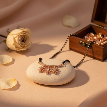 Floral Elegance Dailywear Mangalsutra – Gold-Toned with AD Stones