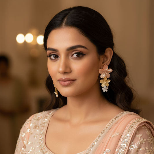 TrioBloom Metallic Flower Earrings