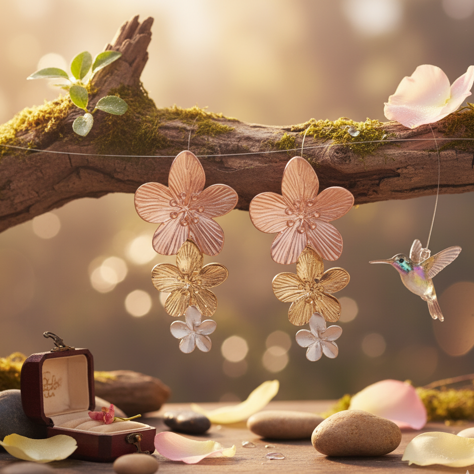 TrioBloom Metallic Flower Earrings