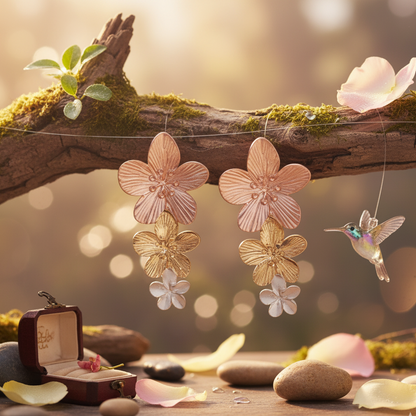 TrioBloom Metallic Flower Earrings