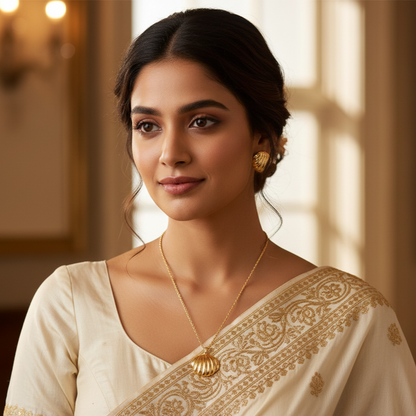 Golden Scallop Shell Brooch Pendant Set with Earrings