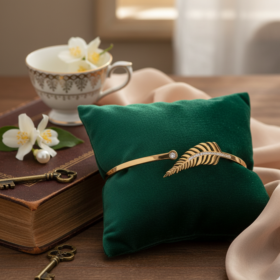 Gold Leaf Charm Anti-Tarnish Bangle | Stainless Steel | Daily Wear