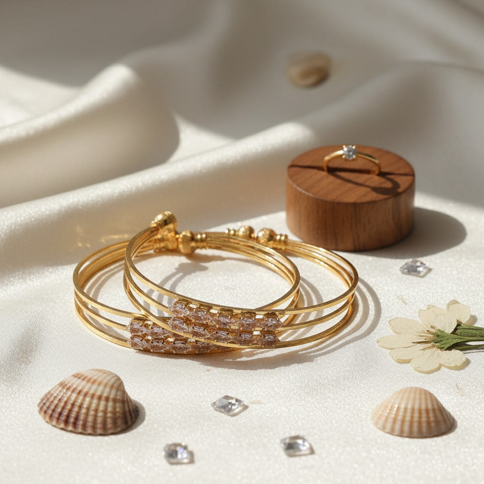 Gold Bangle Pair with Crystal Accents