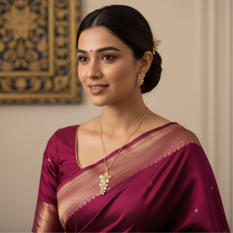 Cascading Blossom Stainless Steel Pendant Set with Earrings