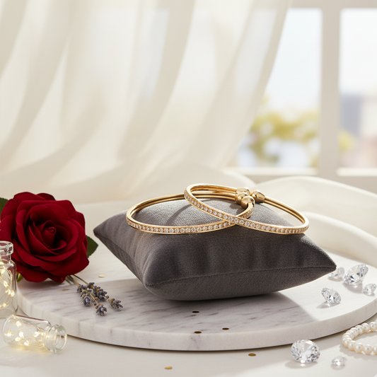 Gold & Sparkling Stone Twist Bangles Duo