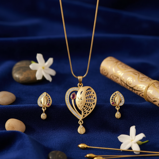 Red Teardrop Accents with Complimentary Chain Pendant Set Earrings