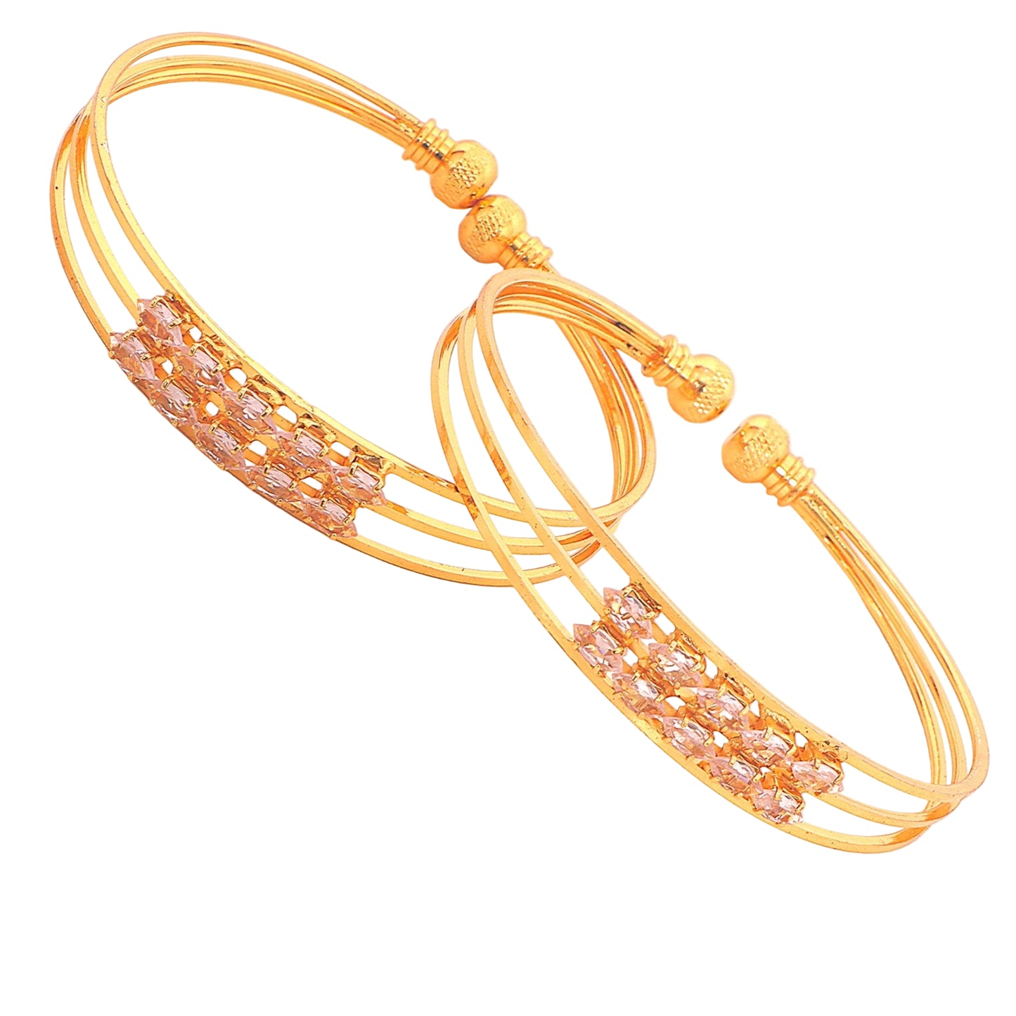 Gold Bangle Pair with Crystal Accents