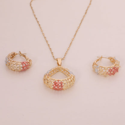 Tri-Tone Lattice Statement Set | Pendant and Earring Set