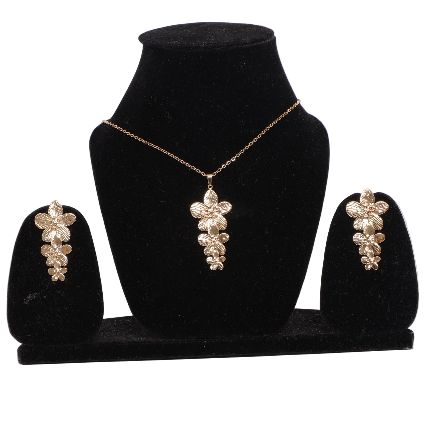 Cascading Blossom Stainless Steel Pendant Set with Earrings