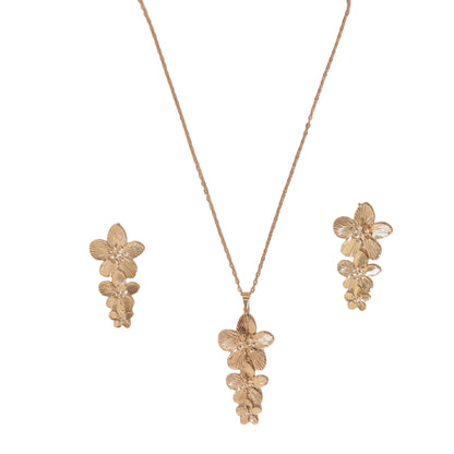 Cascading Blossom Stainless Steel Pendant Set with Earrings