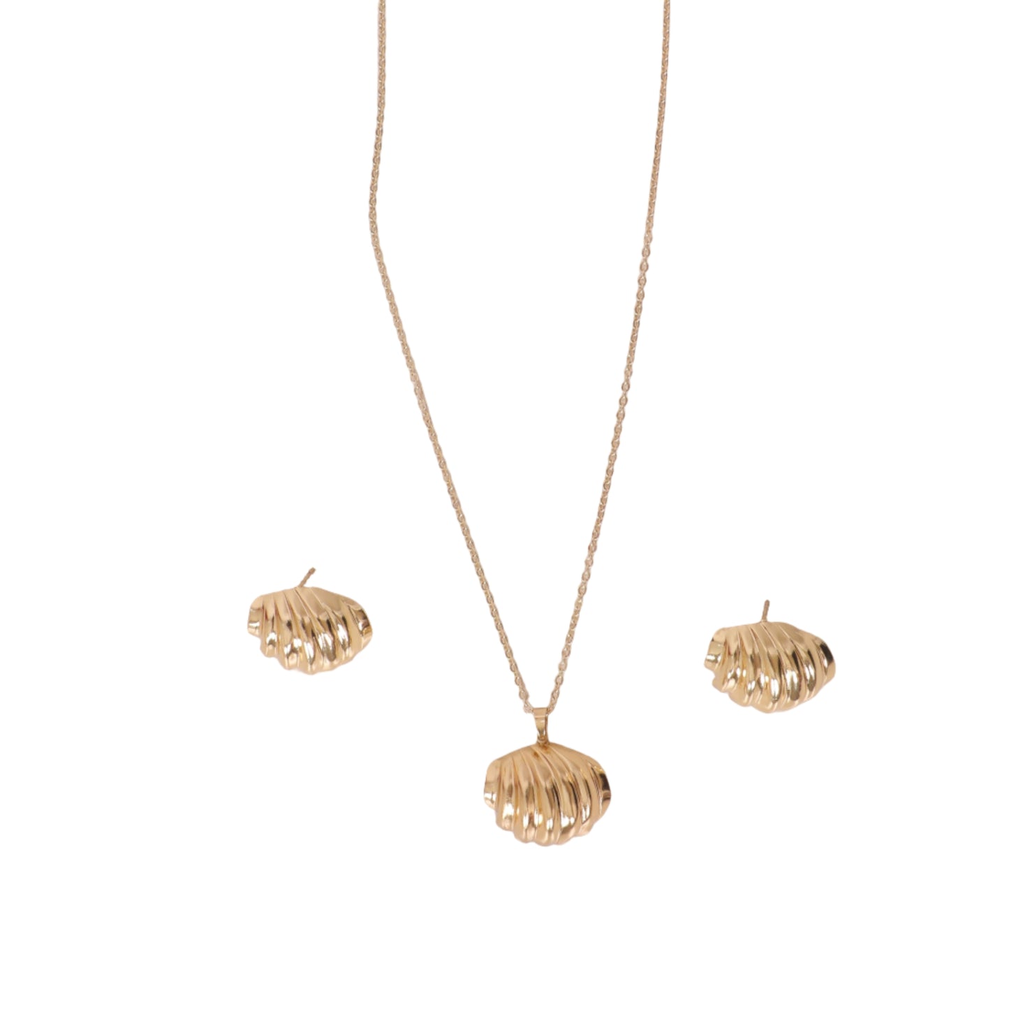 Golden Scallop Shell Brooch Pendant Set with Earrings