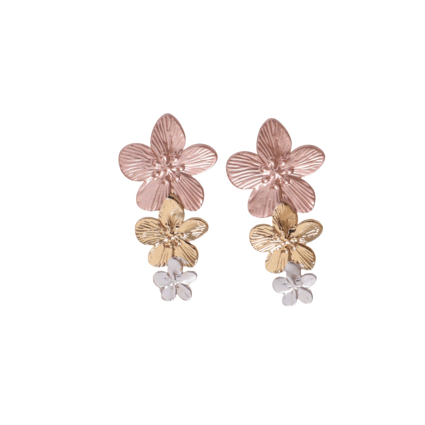 TrioBloom Metallic Flower Earrings