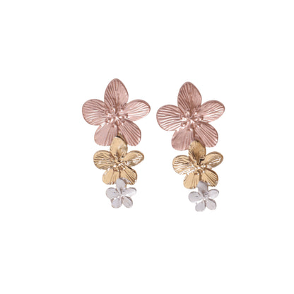 TrioBloom Metallic Flower Earrings