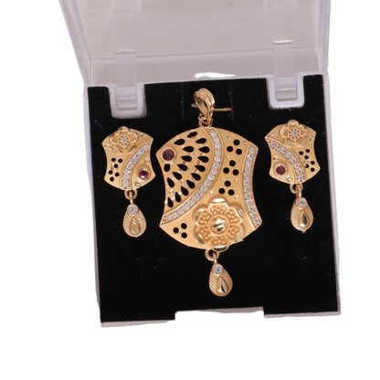 Floral Radiance Gold Toned Pendant & Earring set with Complimentary Chain