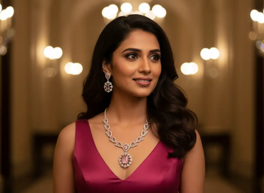 Blush Elegance Necklace Set with American Diamondsy